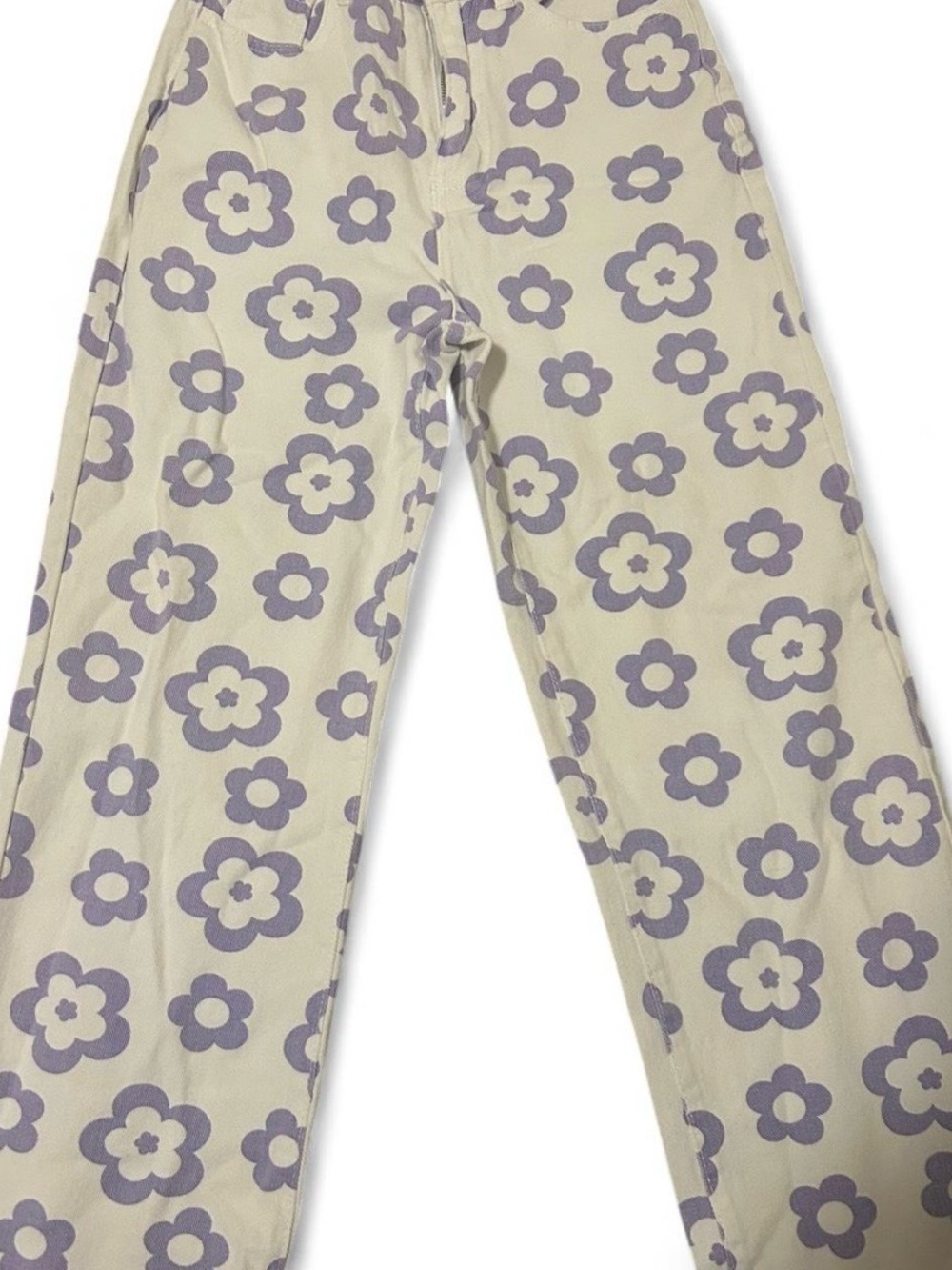 Cream jeans/pants with Lavender flowers